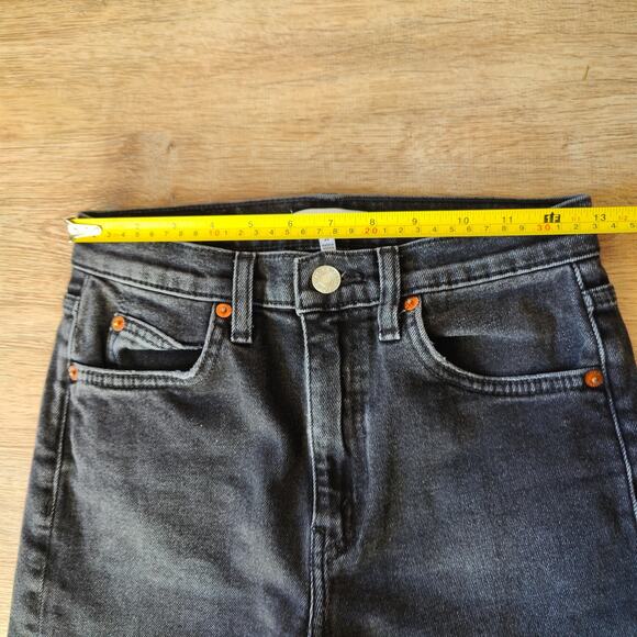Re/Done Originals 70s Straight Jeans Womens 25‎ Washed Noir Knee Rip Black - Picture 12 of 16